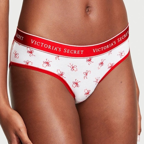 Victoria's Secret Logo Cotton Hiphugger Panty Candy Canes Small NEW - Picture 6 of 6